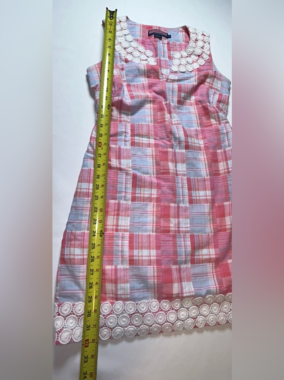 Vineyard Vines shep & Ian pink and blue patchwork madras cotton dress size 0 - Picture 11 of 12